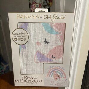 Bananafish Studio Unicorn Milestone Muslin Blanket + 2 Felt Cutouts - NIB
